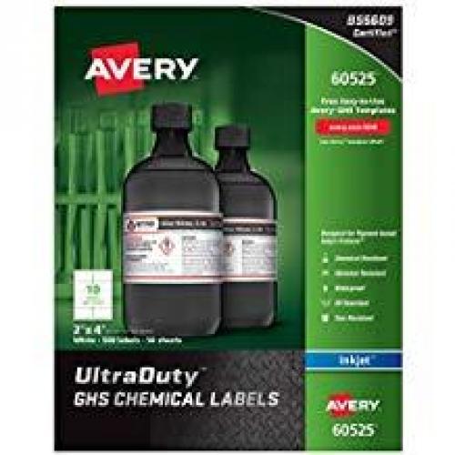 Avery 60525 GHS Chemical Label 10 Labels/Page Inkjet Printer 50 Pages/Pack 2in x 4in