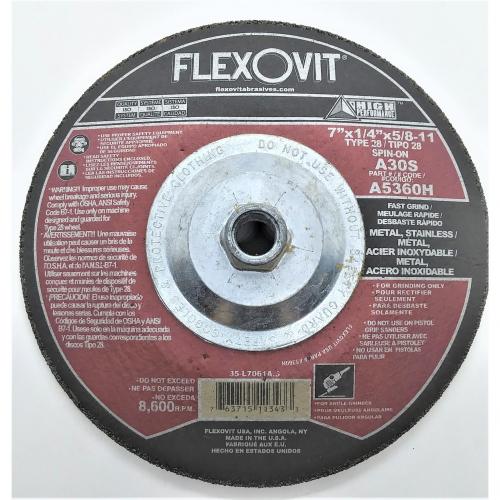 Flexovit 7in x 1/4in x 5/8in-11 A30S Metal Grinding Wheel A5360H T28