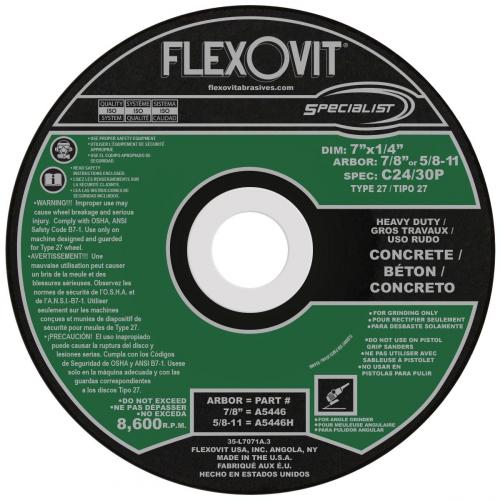 Flexovit 7in x 1/4in x 7/8in Masonary Type 27 Grinding Wheel A5446 N/A