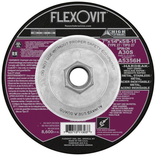 Flexovit 7in x 1/4in x 5/8in-11 A30S Metal Grinding Wheel A5356H