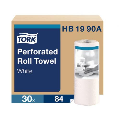Tork Perforated White Kitchen Roll Towel 84 Sheets/Roll 30 Rolls/Case HB1990A (Replaces Right Choice 78000008)