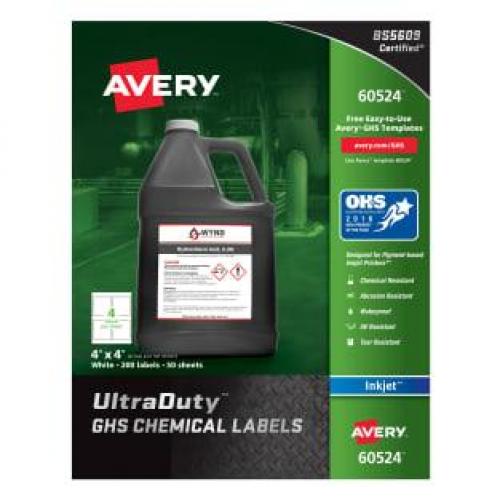 Avery 60524 GHS Chemical Label 4 Labels/Page Inkjet Printer 50 Pages/Pack 4in x 4in