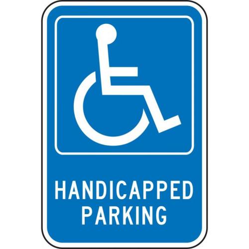 Accuform "Handicapped Parking" with Symbol Safety Sign 18in x 12in Engineer Grade Reflective Aluminum White on Blue - FRA227RA