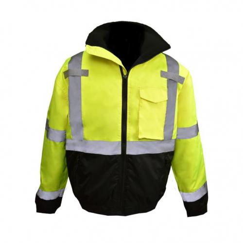 Radians XL Class 3 Hi-Viz Green Bomber Jacket with Quilted Liner and Color Blocked Black Bottom SJ11QB-3ZGS-XL - Extra Large