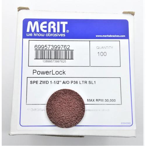 Merit 1-1/2in PowerLock Disc 36 Grit 100/Box 481-69957399762