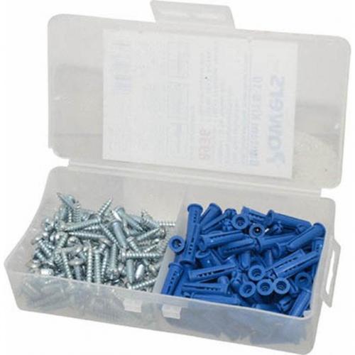 #10-12 x 1in Blue Bantam Plug Plastic Wall Anchor Kit with Philips/Slotted Pan Head Screws
