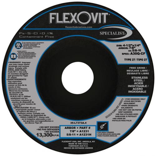 Flexovit 4-1/2in x 1/4in x 7/8in Stainless Steel Grinding Wheel A1231