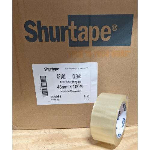 Shurtape AP 101 2in 48mm x 100m Clear Acrylic Carton Sealing Tape 36/Box 230982 *