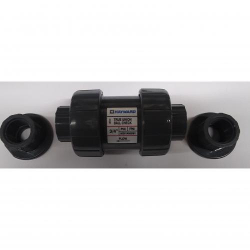 Hayward  3/4in PVC True Union Ball Check Valve with Socket/Threaded End Connections and FPM O-Rings TC10075ST*