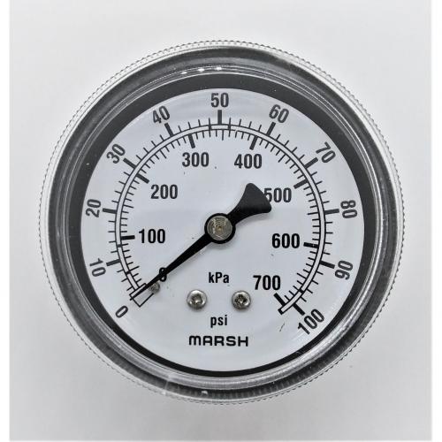 Marsh 0 - 100psi 2-1/2in Dry Gauge with 1/4in Center Back Mount Steel Case and Brass Internals J5448