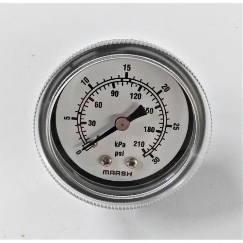 Marsh 0 - 30psi 2in Dry Gauge with 1/4in Center Back Mount Steel Case and Brass Internals J2042