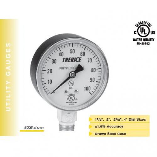 Trerice 0 - 60psi 2-1/2in Dry High Temperature Gauge with 1/4in Lower Mount Stainless Steel Case and Stainless Steel Internals 700SS2502LA60 (Replaces 700SS2502LA100)