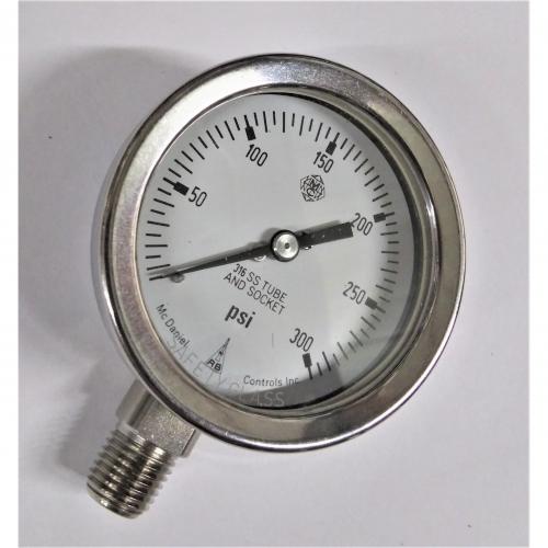 McDaniel 0 - 300psi 2-1/2in Dry Gauge with 1/4in Lower Mount Stainless Steel Case and Stainless Steel Internals K-G - DNR