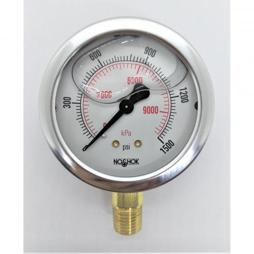 Noshok 0 - 1500psi 2-1/2in Liquid Filled Gauge with 1/4in Lower Mount Stainless Steel Case and Brass Internals 25-901-1500psi/kpa-1/4