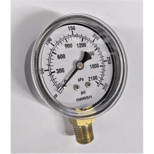 Marsh 0 - 300psi 2-1/2in Dry Gauge with 1/4in Lower Mount Steel Case and Brass Internals J4658