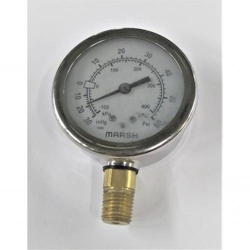 Noshok 30in Hg - 60psi 2-1/2in Liquid Filled Vacuum Gauge with 1/4in Lower Mount Stainless Steel Case and Brass Internals 25-901-30/60-psi/kPa (Replaces Marsh J7614P