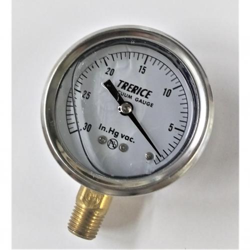 Trerice 30in Hg - 0psi 2-1/2in Liquid Filled Vacuum Gauge with 1/4in Lower Mount Stainless Steel Case and Brass Internals D82LFB2502LA30/0 (Replaces D82LFB2502LA010)