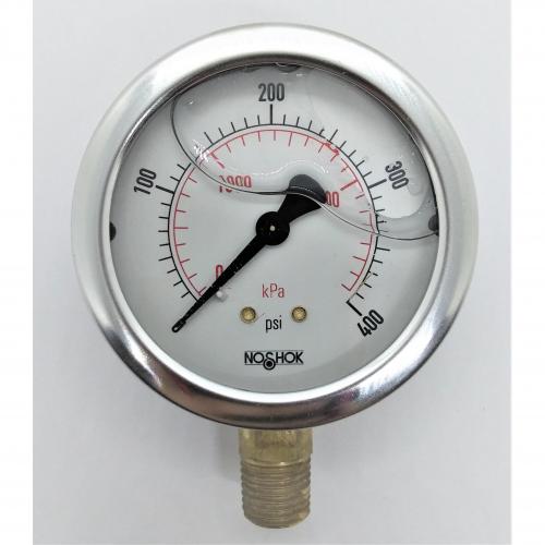 Noshok 0 - 400psi 2-1/2in Liquid Filled Gauge with 1/4in Lower Mount Stainless Steel Case and Brass Internals 25-901-400-psi/kPa-1/4 (Replaces Marsh J7660P)