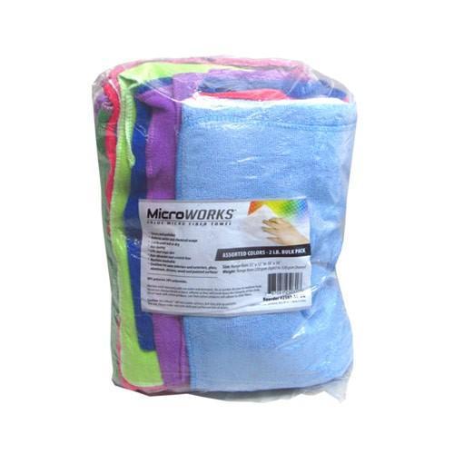 Adenna Value Microfiber Towels, Assorted Colors, 12in x 12in, 2lb/Pack, 6 Packs/Case - 2503-AC-BG