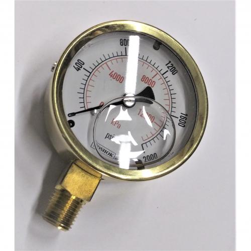 Noshok 0 - 2000psi 2-1/2in Liquid Filled Gauge with 1/4in Lower Mount Brass Case and Brass Internals  25-300-2000psi/kPa-1/5