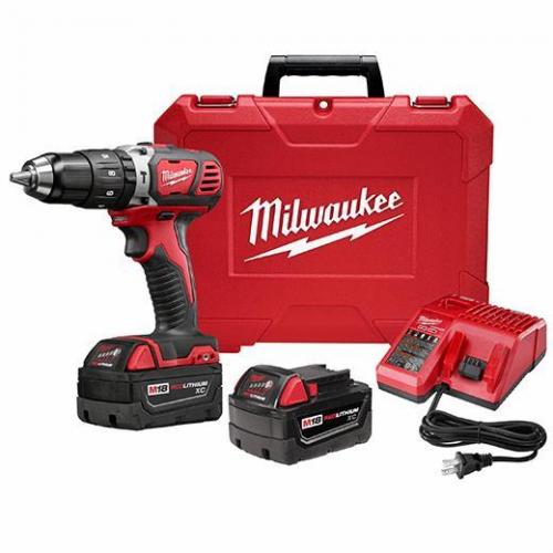 Milwaukee M18 1/2in Compact Hammer Drill/Driver Kit Contains; Case Tool  Charger  and (2) Batteries 2607-22 N/A