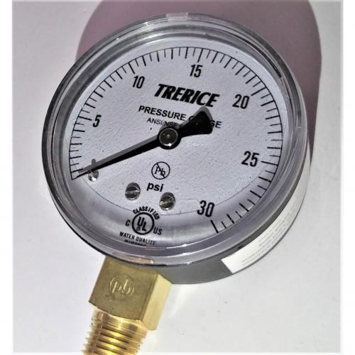 Trerice 0 - 30psi 2-1/2in Dry Gauge with 1/4in Lower Mount Steel Case and Brass Internals 800B2502LA30 (Replaces 800B2502LA090)