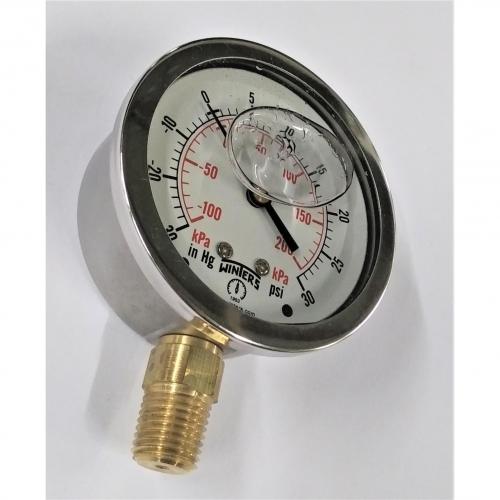 Winters 30in Hg - 30psi 2-1/2in Liquid Filled Vacuum Gauge with 1/4in Lower Mount Stainless Steel and Brass Internals Q798 - DNR