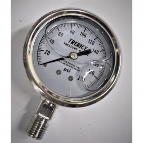Trerice 0 - 200psi 2-1/2in Liquid Filled Gauge with 1/4in Lower Mount Stainless Steel Case and Stainless Steel Internals D83LFSS2502LA200 (Replaces D83LFSS2502LA130)