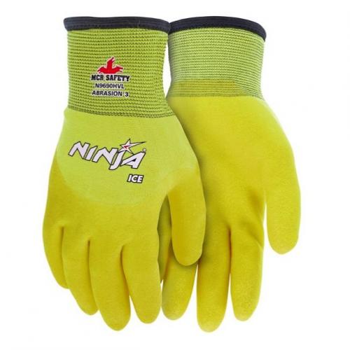 MCR Safety Ninja Ice Hi-Vis 15 Gauge Lime Nylon Acrylic Terry Interior Over-the-Knuckle Coasted with HPT Insulated Work Gloves Large 127-N9690HVL