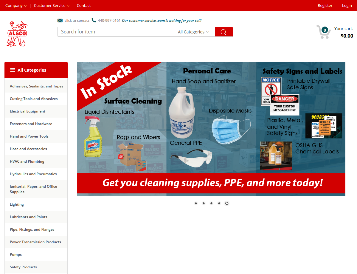 example screenshot of new ecommerce website at alouissupply.com